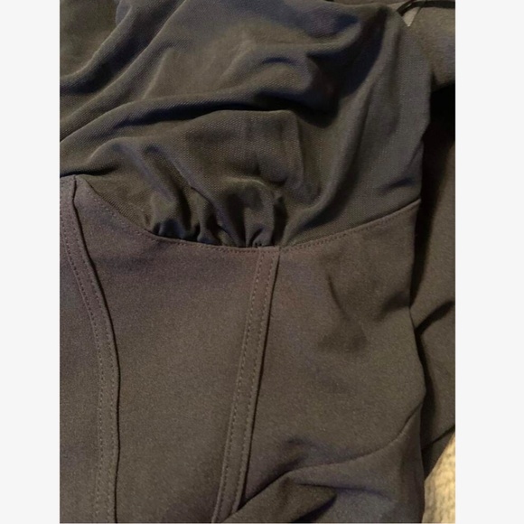 One Mesh Shoulder Black Elegant Jumpsuit High Waist Long Wide Leg - Picture 10 of 10